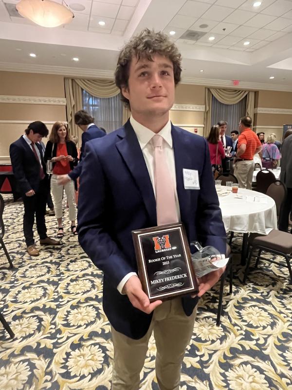 Mikey Frederick recently received Mercer lacrosse’s Rookie of the Year Award.